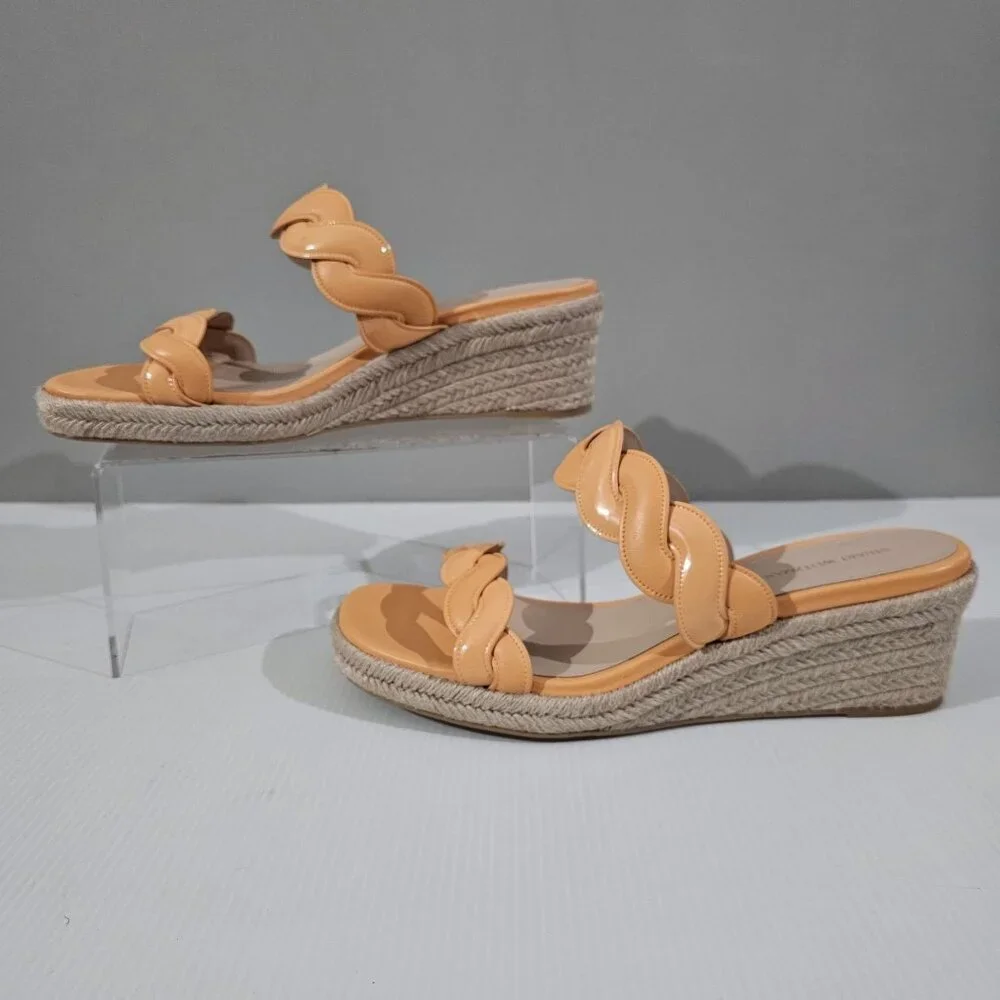Stuart Weitzman Twist Espadrille Wedge Sandal Womens 10 Mango Leather Slide